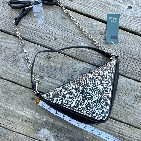NWT Wild Fable Triangle Rhinestone Black Crossbody Handbag - Picture 11 of 16
